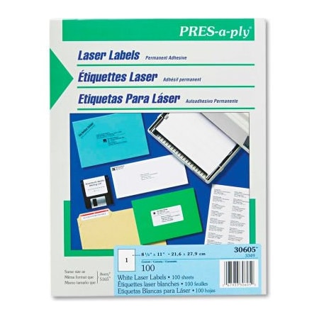 Avery Avery Pres-A-Ply Laser Address Labels, 8-1/2 x 11, White, 100/Box 30605